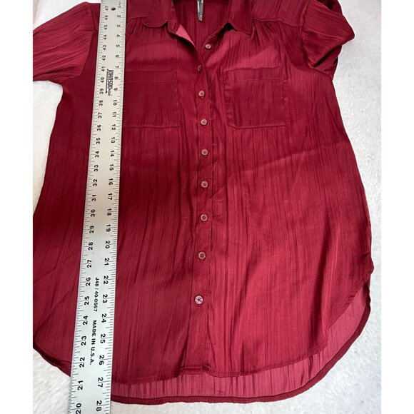 Anthropologie Womens Red Long Sleeve Relaxed Button-Down Shirt Blouse Top XS - Picture 8 of 8